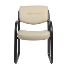 LeatherPlus Armless Side Chair with Sled Base, Desk Chair No Wheels, Beige
