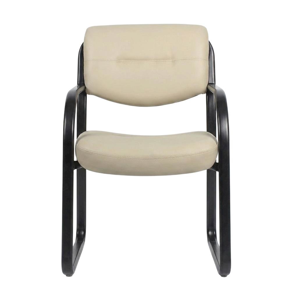 LeatherPlus Armless Side Chair with Sled Base, Desk Chair No Wheels, Beige