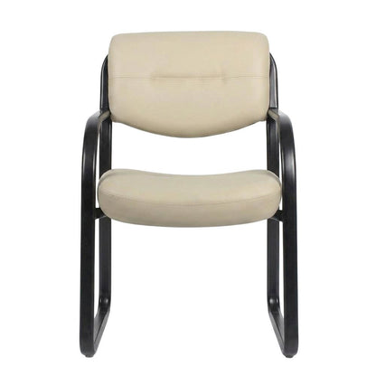 LeatherPlus Armless Side Chair with Sled Base, Desk Chair No Wheels, Beige