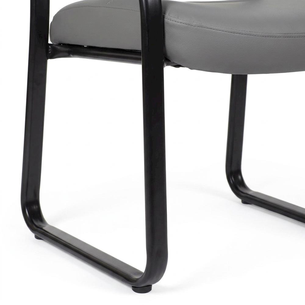 LeatherPlus Armless Side Chair with Sled Base, Desk Chair No Wheels, Grey