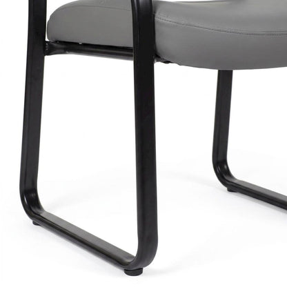 LeatherPlus Armless Side Chair with Sled Base, Desk Chair No Wheels, Grey