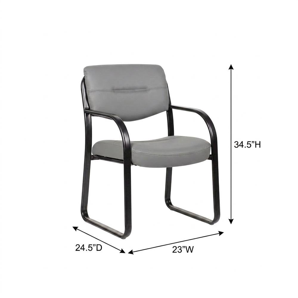 LeatherPlus Armless Side Chair with Sled Base, Desk Chair No Wheels, Grey