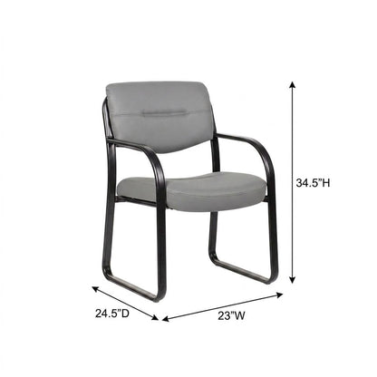 LeatherPlus Armless Side Chair with Sled Base, Desk Chair No Wheels, Grey