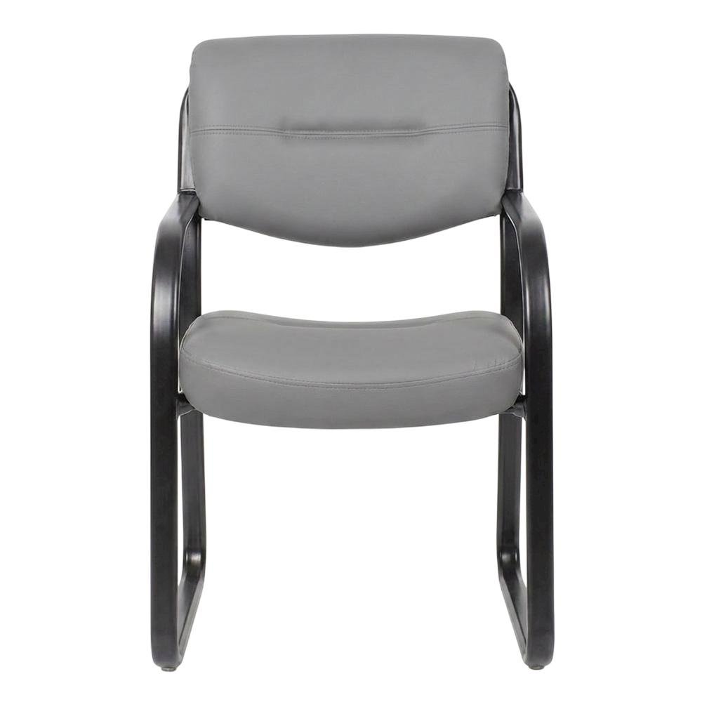 LeatherPlus Armless Side Chair with Sled Base, Desk Chair No Wheels, Grey