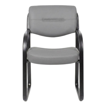 LeatherPlus Armless Side Chair with Sled Base, Desk Chair No Wheels, Grey