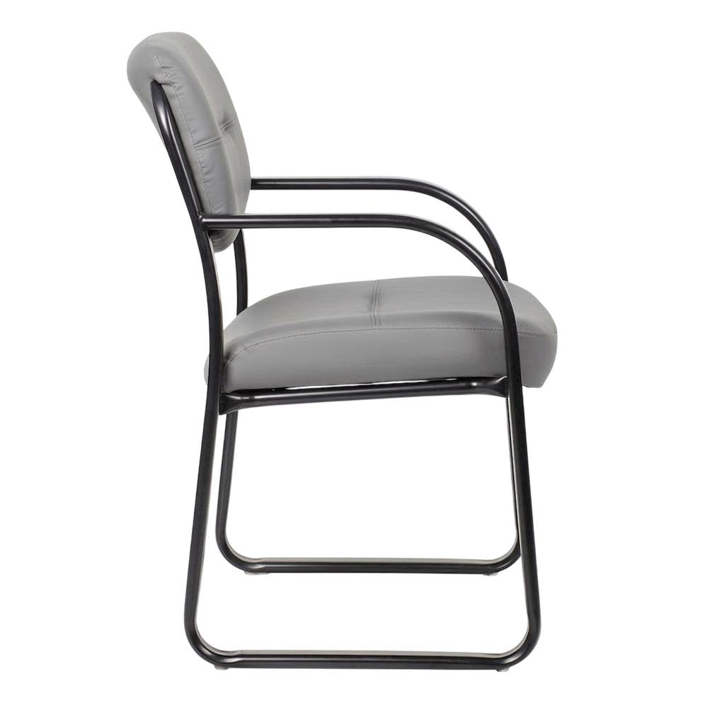 LeatherPlus Armless Side Chair with Sled Base, Desk Chair No Wheels, Grey