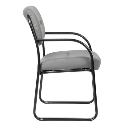 LeatherPlus Armless Side Chair with Sled Base, Desk Chair No Wheels, Grey