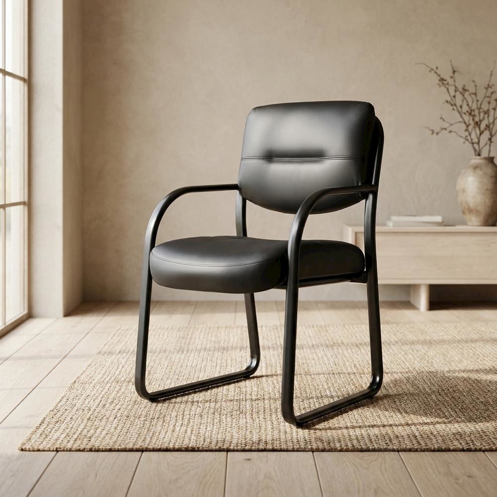LeatherPlus Side Chair with Arms, Sled Base Office Guest Chair