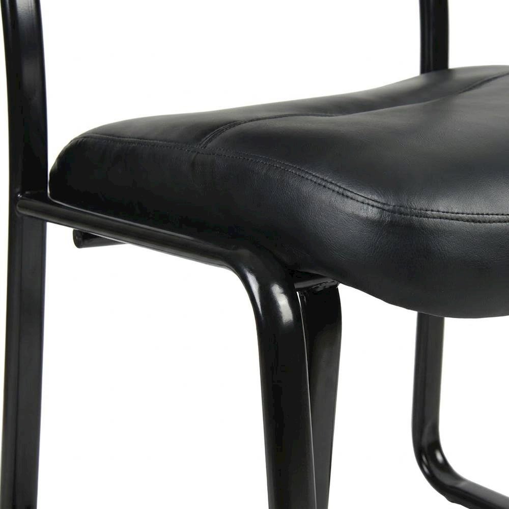 LeatherPlus Armless Side Chair with Sled Base, Desk Chair No Wheels, Black