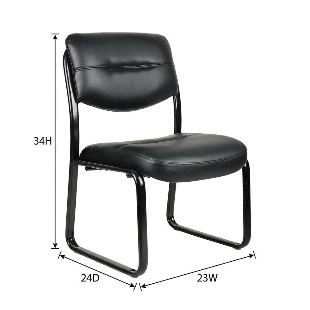 LeatherPlus Armless Side Chair with Sled Base, Desk Chair No Wheels, Black