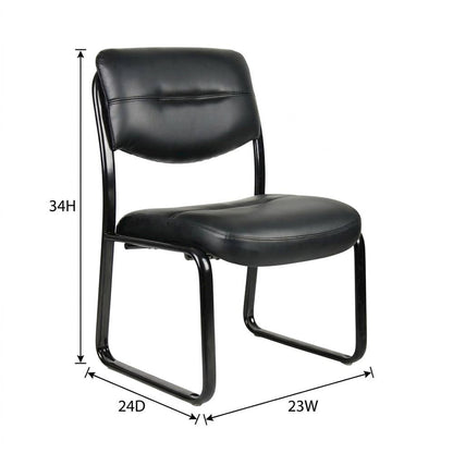 LeatherPlus Armless Side Chair with Sled Base, Desk Chair No Wheels, Black
