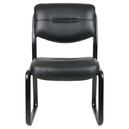 LeatherPlus Armless Side Chair with Sled Base, Desk Chair No Wheels, Black