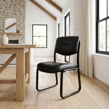 LeatherPlus Armless Side Chair with Sled Base, Desk Chair No Wheels, Black