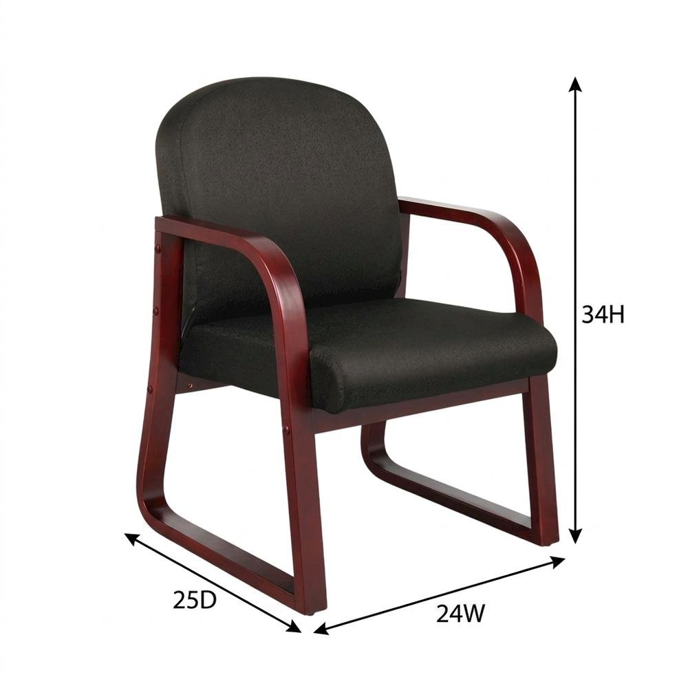 Fabric-Upholstered Desk Chair No Wheels with Mahogany Frame for Entryway