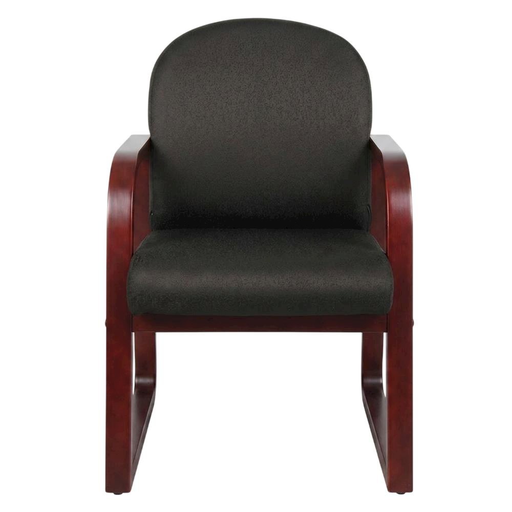 Fabric-Upholstered Desk Chair No Wheels with Mahogany Frame for Entryway