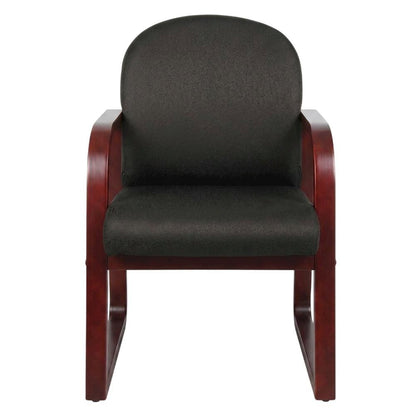 Fabric-Upholstered Desk Chair No Wheels with Mahogany Frame for Entryway