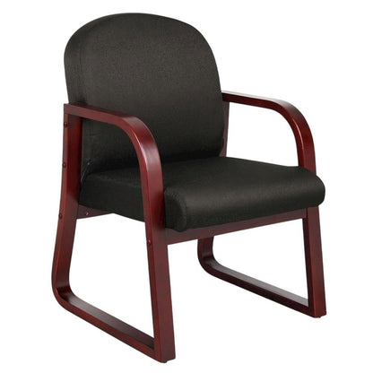 Fabric-Upholstered Desk Chair No Wheels with Mahogany Frame for Entryway