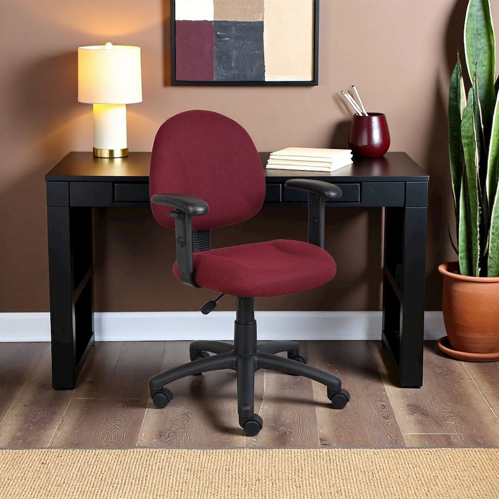 Burgundy Office Chair With Adjustable Arms, Desk Chair Comfy For Home Office