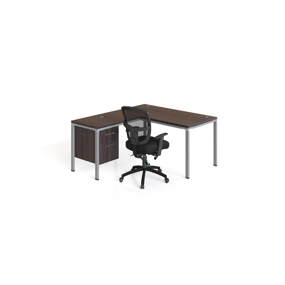L Desk With Return And (1) Pedestal, 66" X 24" Desk Top (Ea), Driftwood