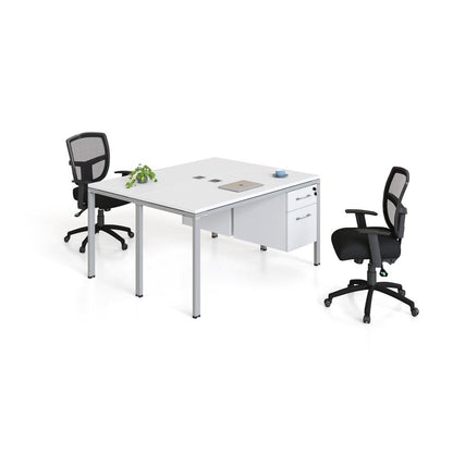 Double Desk, Face To Face With (2) Pedestals, 48" X 24" Desk Top (Ea), White