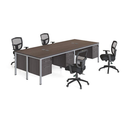 Quad Desks With (4) Pedestals,  71" X 30"Desk Top (Ea), Driftwood