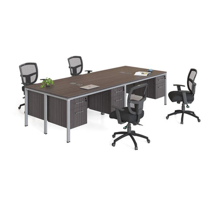 Quad Desks With (4) Pedestals,  71" X 30"Desk Top (Ea), Driftwood
