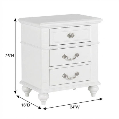 Elegant White Nightstand with Three Drawers for Bedroom Storage
