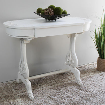 Windsor Carved Wood Writing Table with Flip-up Drawers