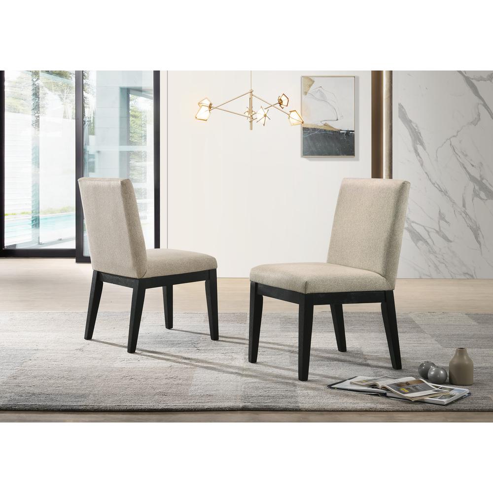 Jasper Ebony Black 5 Piece 59" Wide Contemporary Round Dining Table Set with Beige Fabric Chairs