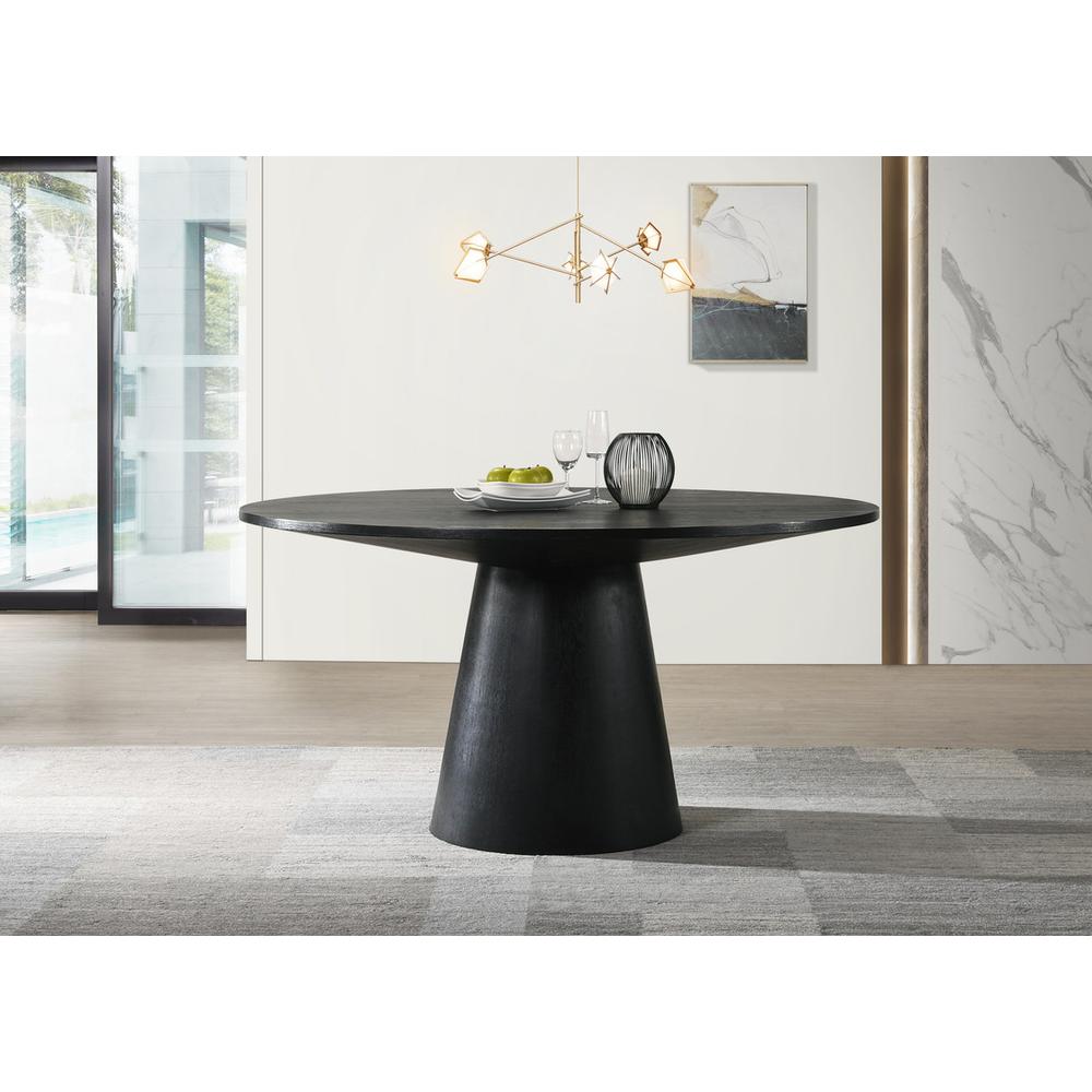 Jasper Ebony Black 5 Piece 59" Wide Contemporary Round Dining Table Set with Beige Fabric Chairs
