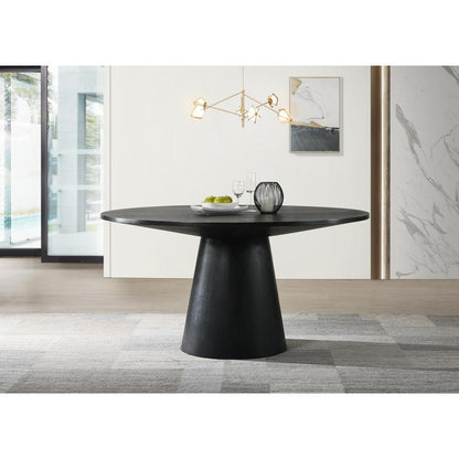 Jasper Ebony Black 5 Piece 59" Wide Contemporary Round Dining Table Set with Beige Fabric Chairs