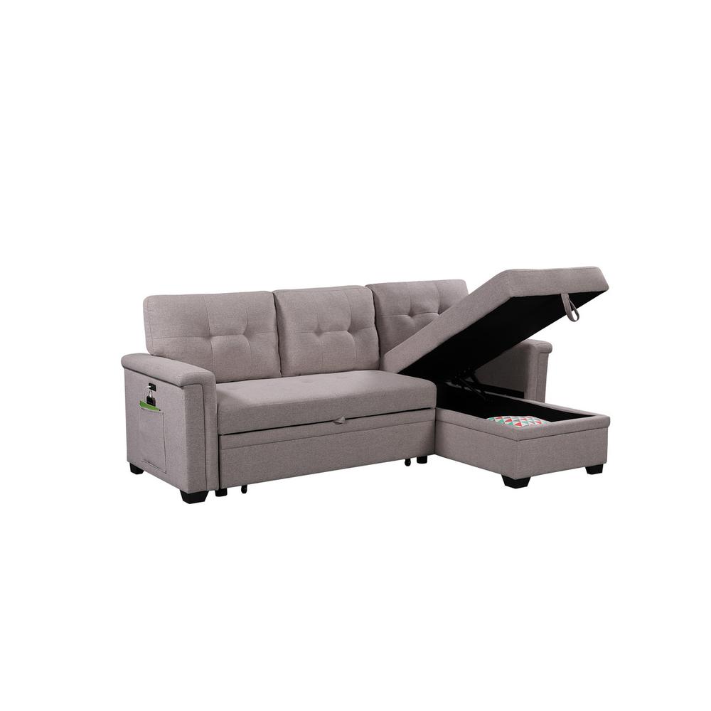 Contemporary Gray Reversible Sleeper Sectional Sofa with Storage and USB Ports