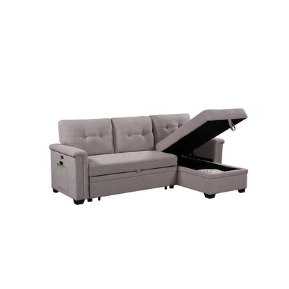 Contemporary Gray Reversible Sleeper Sectional Sofa with Storage and USB Ports