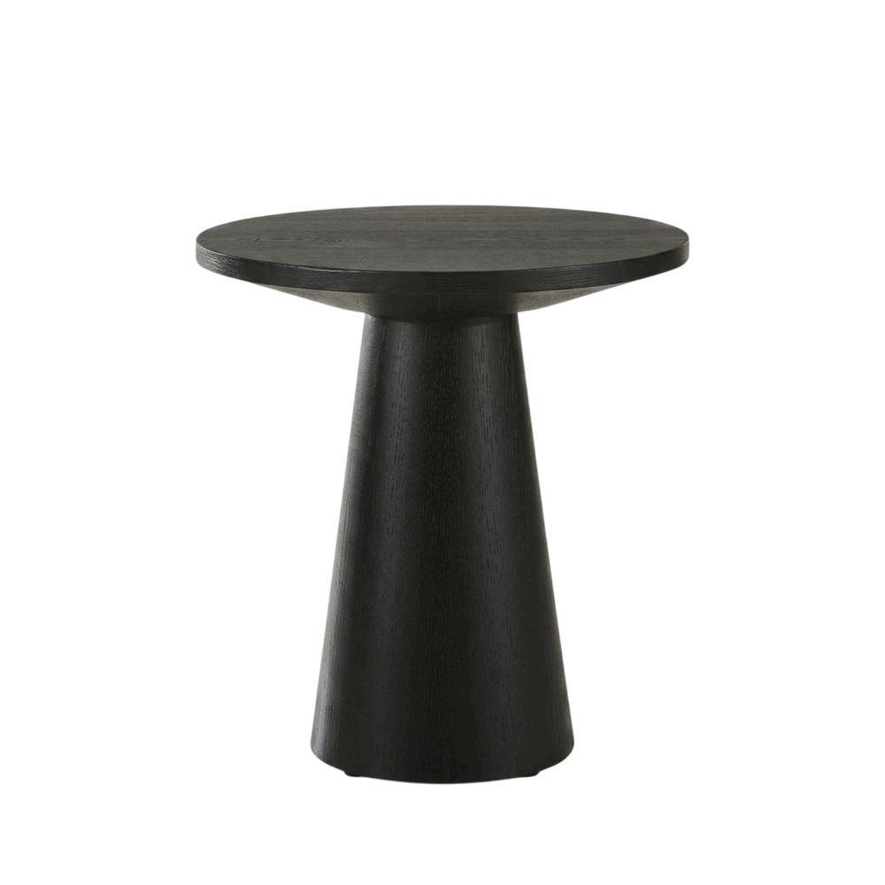 Round Console Table, Natural Wood Grain, Ebony Black