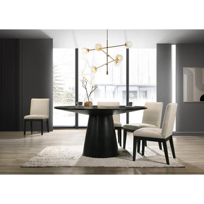 Jasper Ebony Black 5 Piece 59" Wide Contemporary Round Dining Table Set with Beige Fabric Chairs