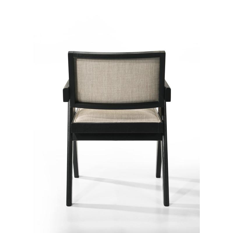 Jasper 21"W Set of 2 Ebony Black Dining Arm Chairs with Beige Upholstered Seat