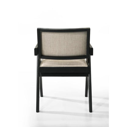 Jasper 21"W Set of 2 Ebony Black Dining Arm Chairs with Beige Upholstered Seat