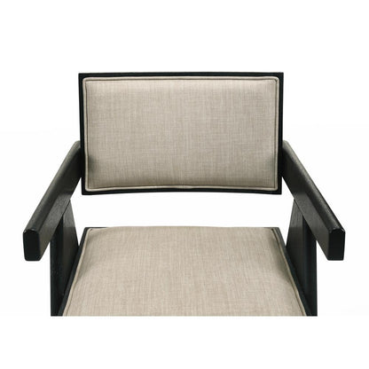 Jasper 21"W Set of 2 Ebony Black Dining Arm Chairs with Beige Upholstered Seat