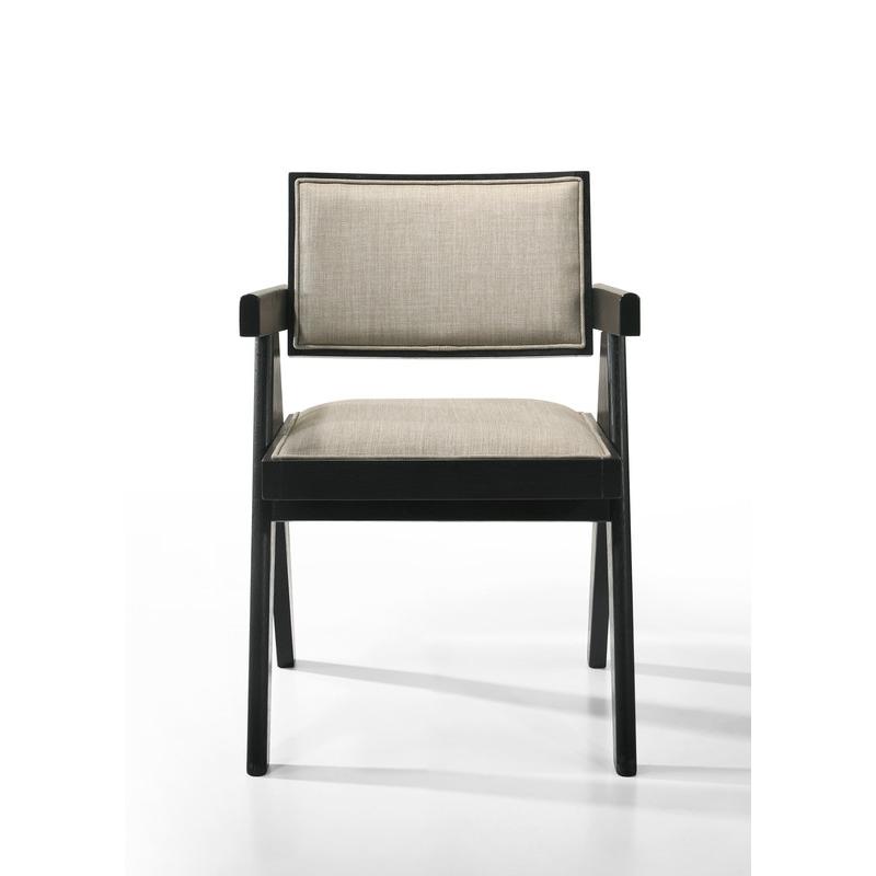 Jasper 21"W Set of 2 Ebony Black Dining Arm Chairs with Beige Upholstered Seat