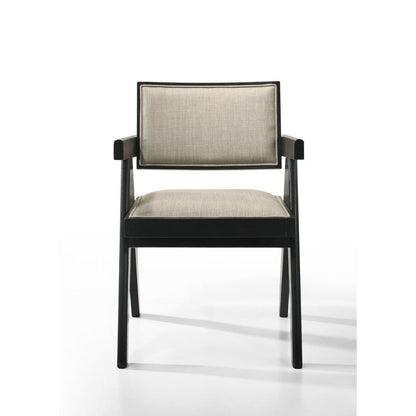 Jasper 21"W Set of 2 Ebony Black Dining Arm Chairs with Beige Upholstered Seat