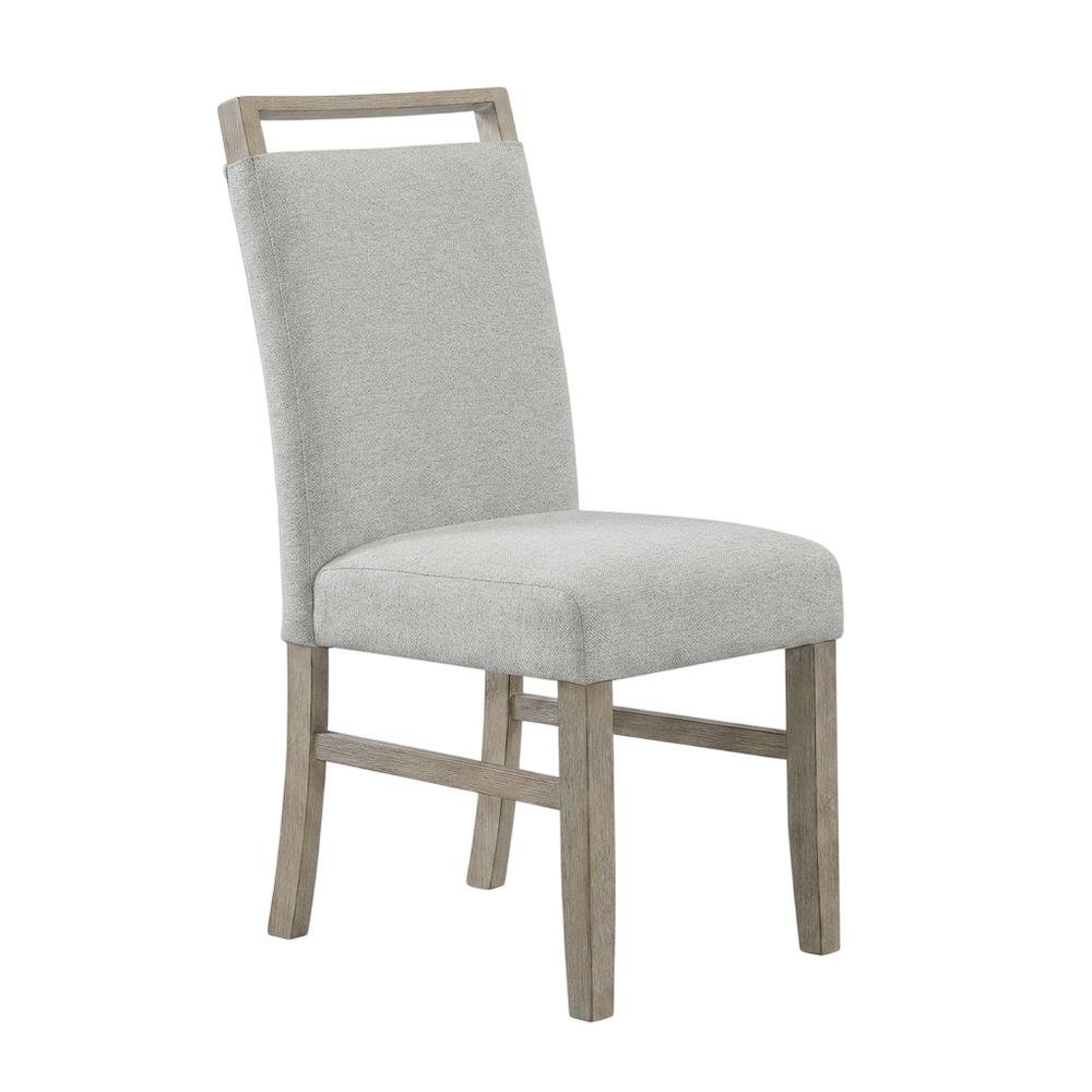 Set of 2 Light Oak Dining Chairs with Gray Fabric Upholstery, Transitional Style