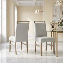 Set of 2 Light Oak Dining Chairs with Gray Fabric Upholstery, Transitional Style