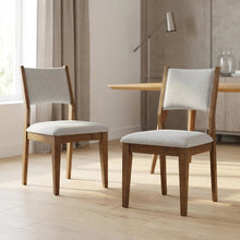 Set of 2 Walnut Oak Dining Chairs with Gray Fabric, Contemporary Style