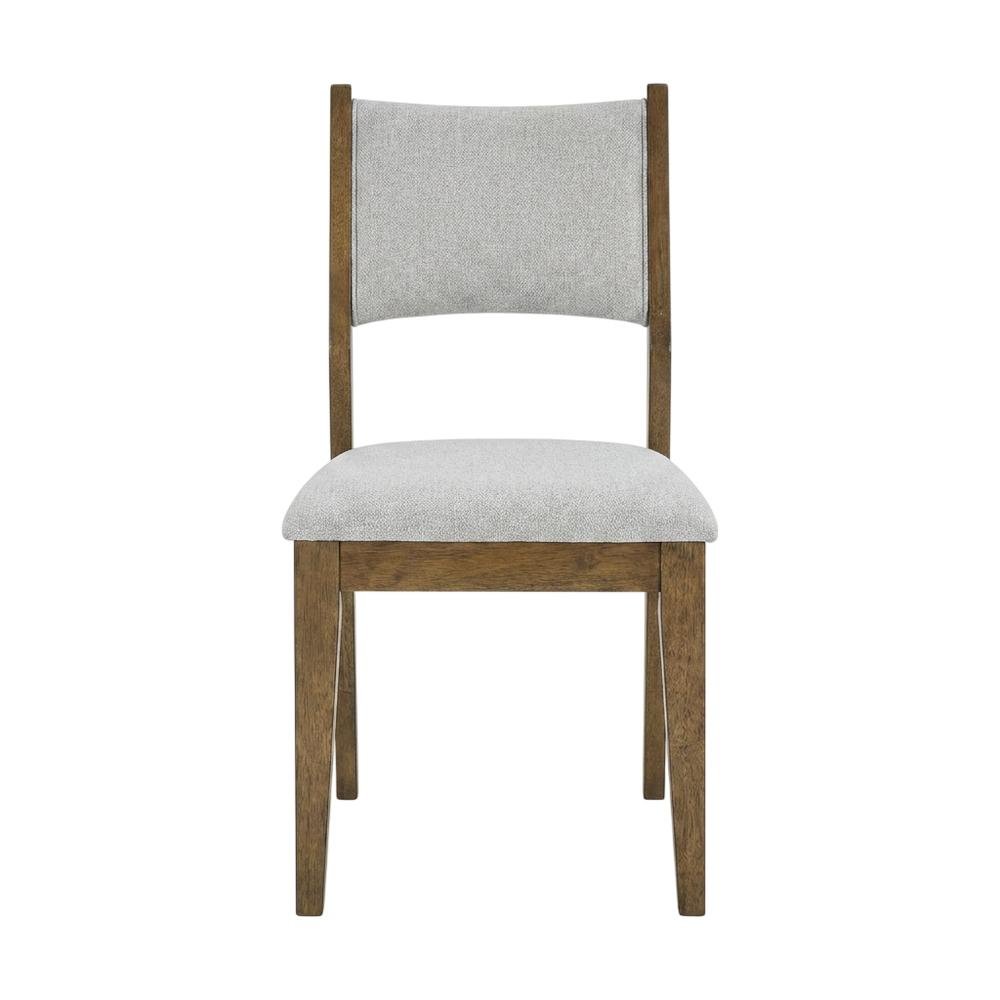 Set of 2 Walnut Oak Dining Chairs with Gray Fabric, Contemporary Style