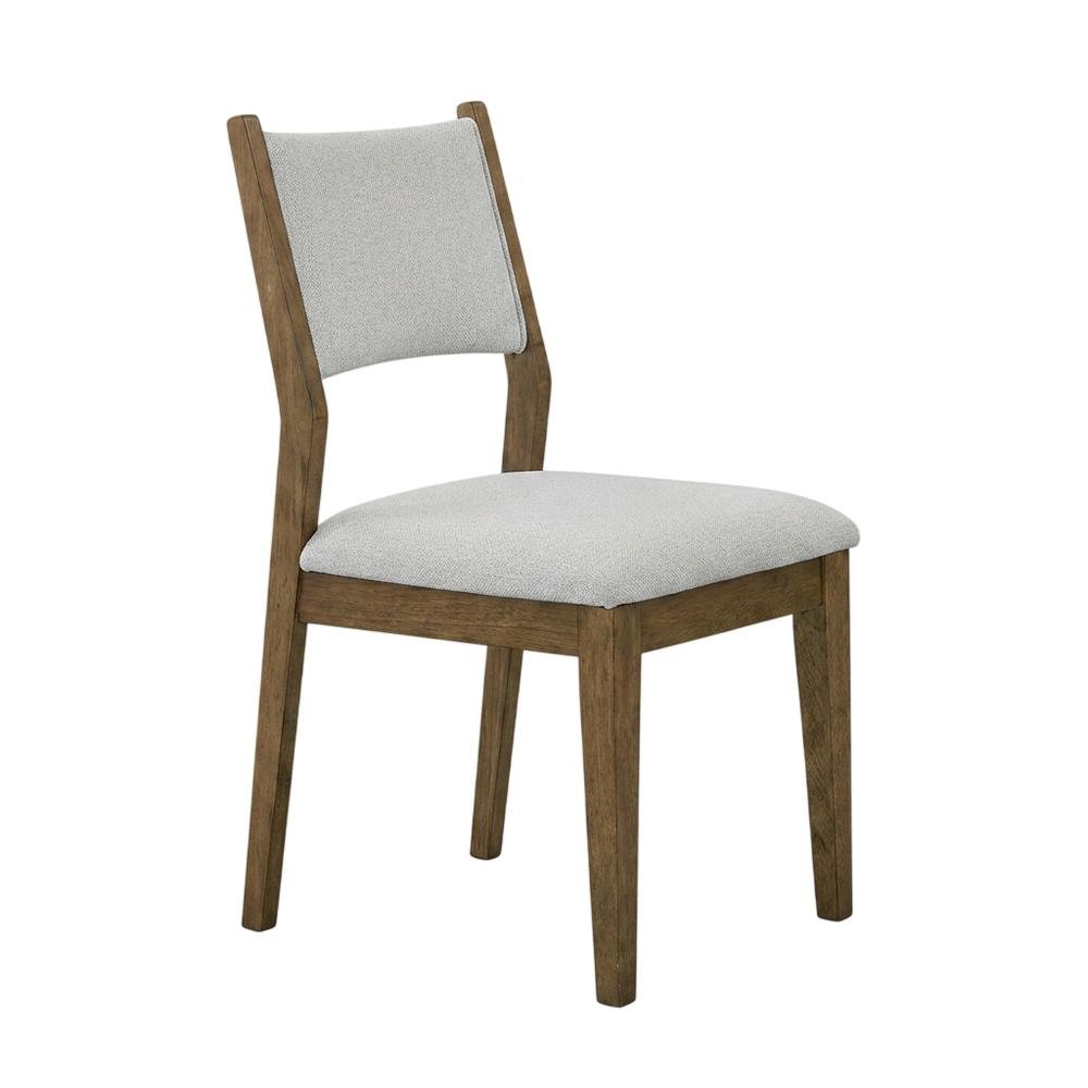 Set of 2 Walnut Oak Dining Chairs with Gray Fabric, Contemporary Style