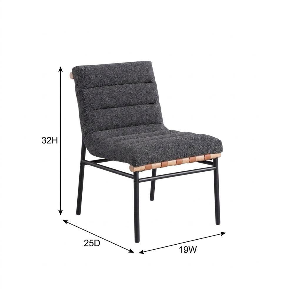 Dark Gray Boucle Fabric Dining Chairs Set of 2 with Black Iron Legs