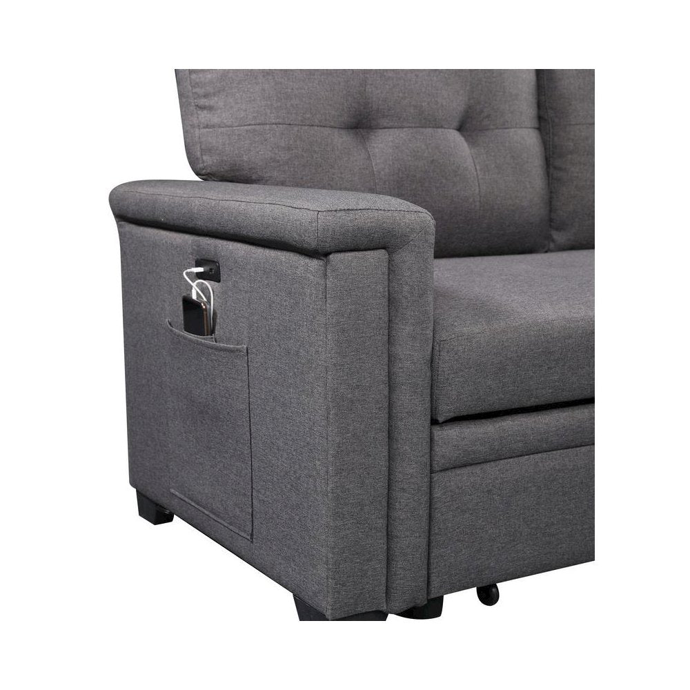 Reversible Sleeper Sectional Sofa, Storage Chaise, USB Ports, Gray