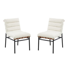 Set of 2 Dining Chairs, White Boucle, Cognac PU, Black Iron Legs
