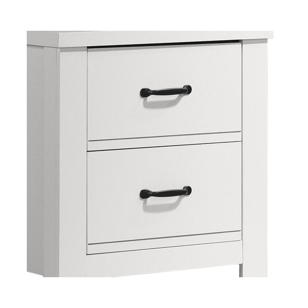 2-Drawer Nightstand, White, Black Handles