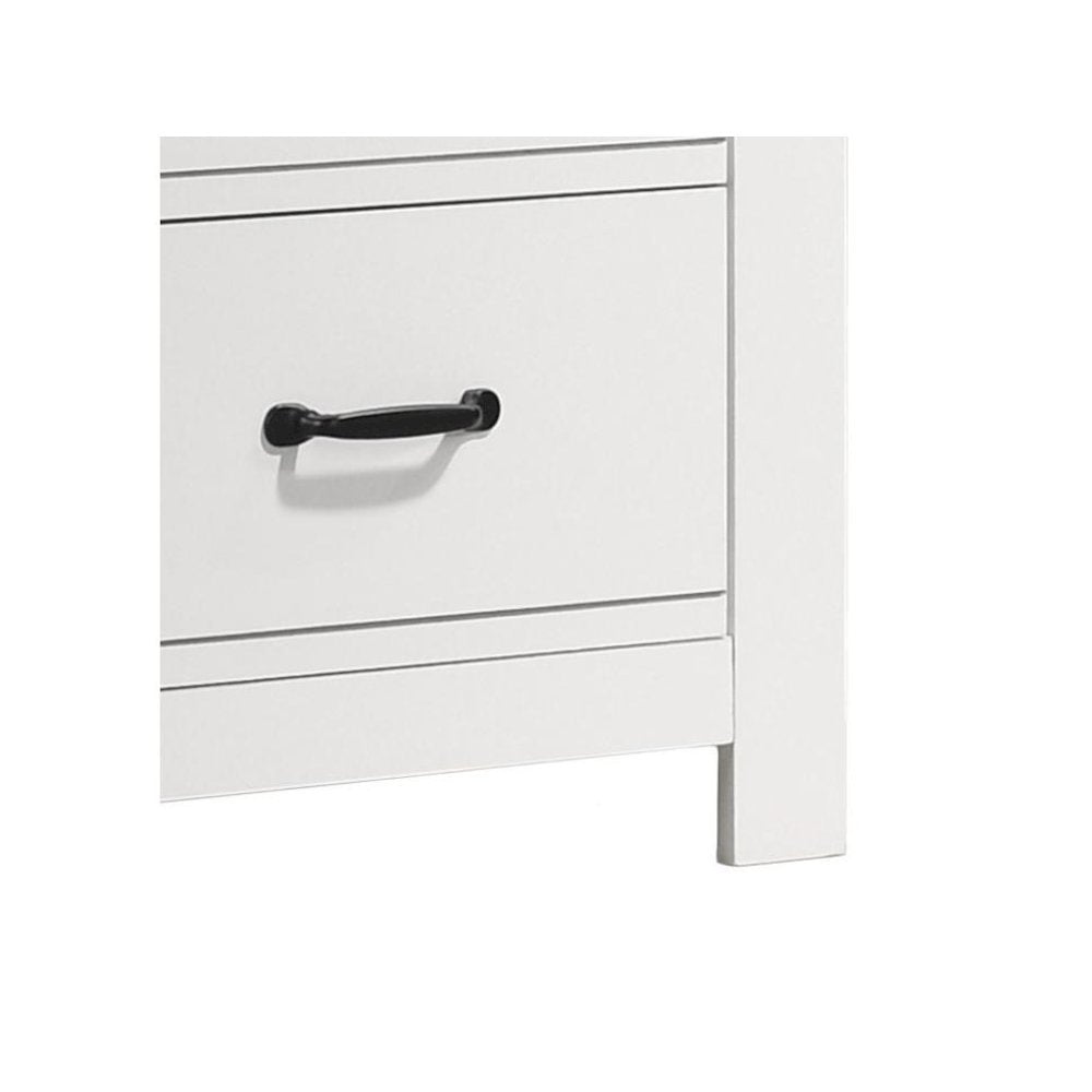 2-Drawer Nightstand, White, Black Handles
